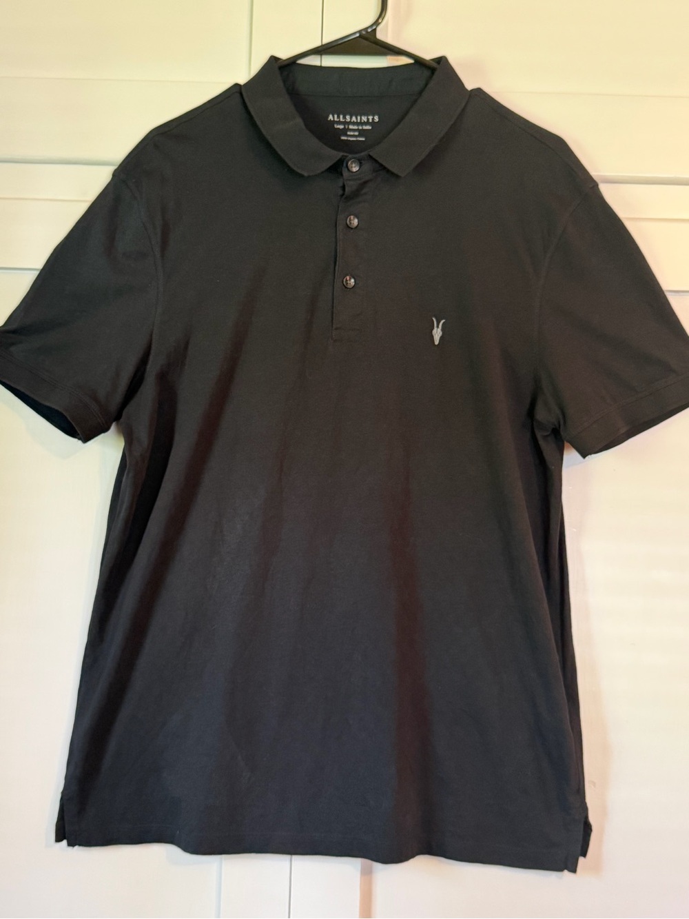 All Saints Men's Black Polo Slim Fit Shirt, Size L